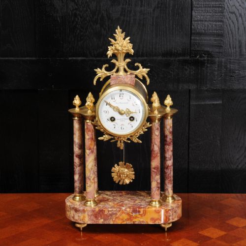 fig 3. Antique French Ormolu and Specimen Marble Portico Clock