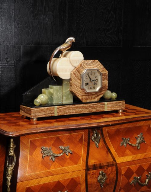 fig 1. Art Deco French Clock - Onyx and Bronze by F. H. Danvin (sculptor)