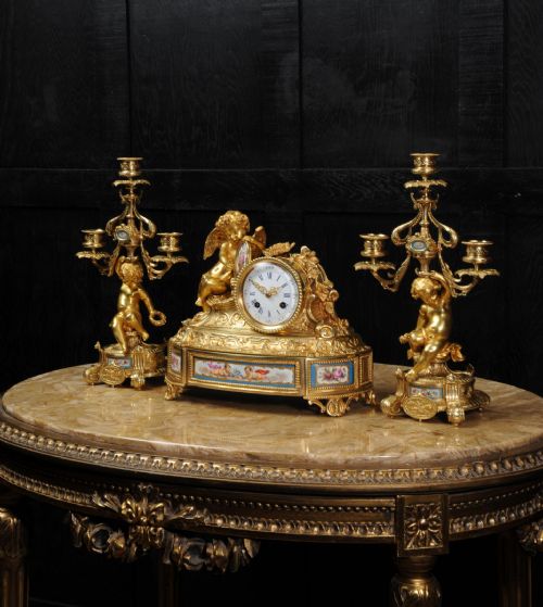 fig 2. Japy Freres Early antique French Ormolu and Sevres Porcelain Clock Set