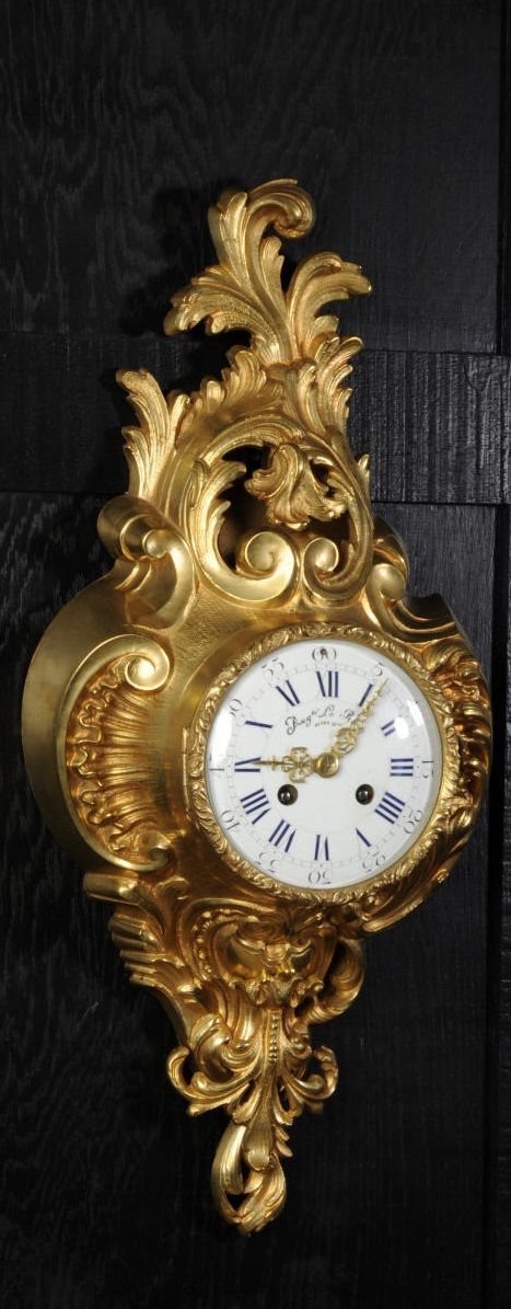 Antique French Gilt Bronze Cartel Wall Clock by Samuel Marti