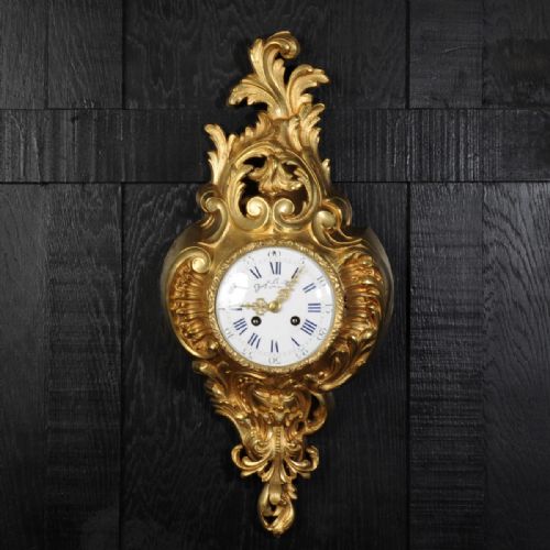 fig 1. Antique French Gilt Bronze Cartel Wall Clock by Samuel Marti