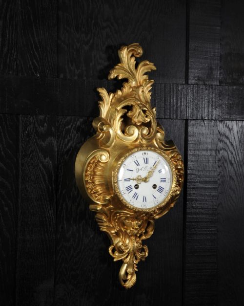 fig 2. Antique French Gilt Bronze Cartel Wall Clock by Samuel Marti