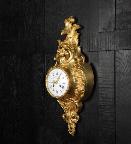 fig 3. Antique French Gilt Bronze Cartel Wall Clock by Samuel Marti