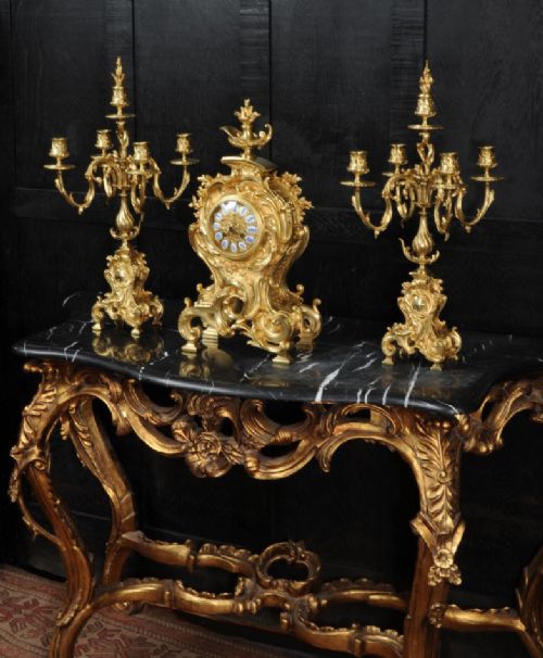 Japy Freres Huge Rococo Gilt Bronze Clock Set