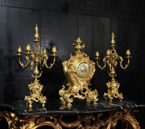 fig 1. Japy Freres Huge Rococo Gilt Bronze Clock Set