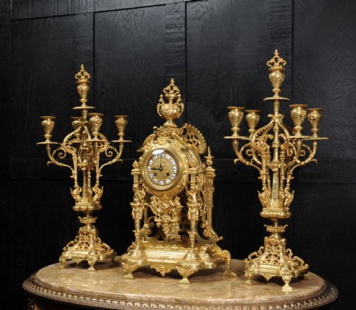fig 2. Large and Stunning Gilt Bronze Clock Set with Visible Pendulum