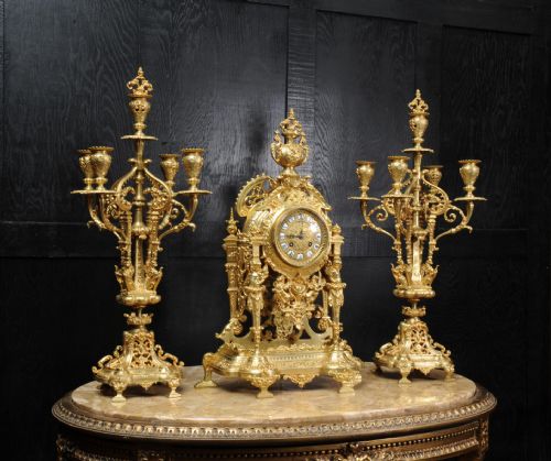 fig 3. Large and Stunning Gilt Bronze Clock Set with Visible Pendulum