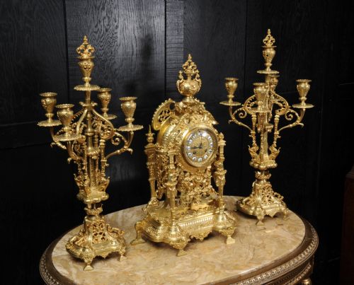 fig 4. Large and Stunning Gilt Bronze Clock Set with Visible Pendulum