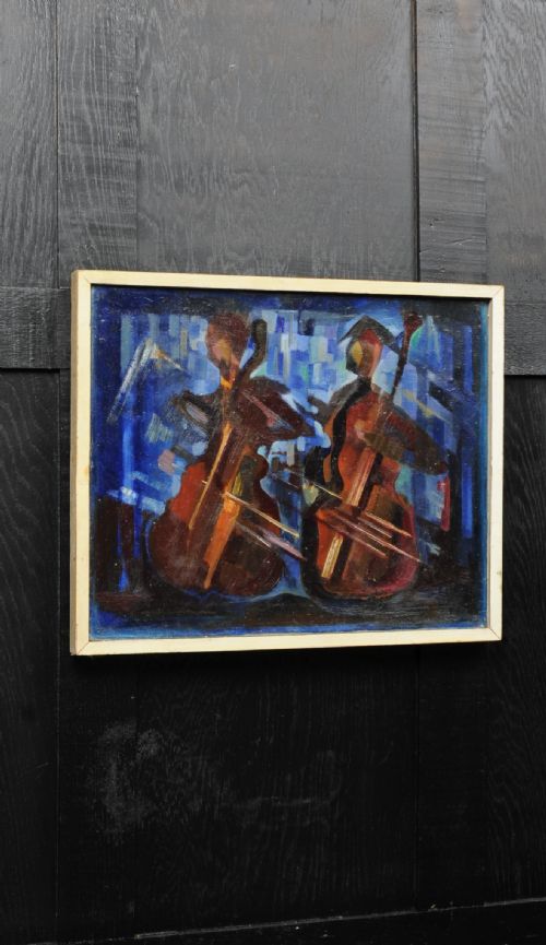 The Bassists - Original Mid Century Abstract Oil Painting by William Ernst Burwell, Frsa