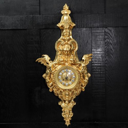 fig 1. Hounds Of The Devil - Gothic Gilt Bronze Cartel Wall Clock