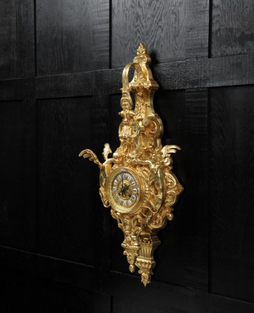 fig 3. Hounds Of The Devil - Gothic Gilt Bronze Cartel Wall Clock