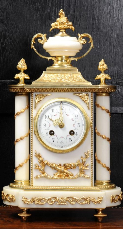 Ormolu and White Marble Boudoir Clock