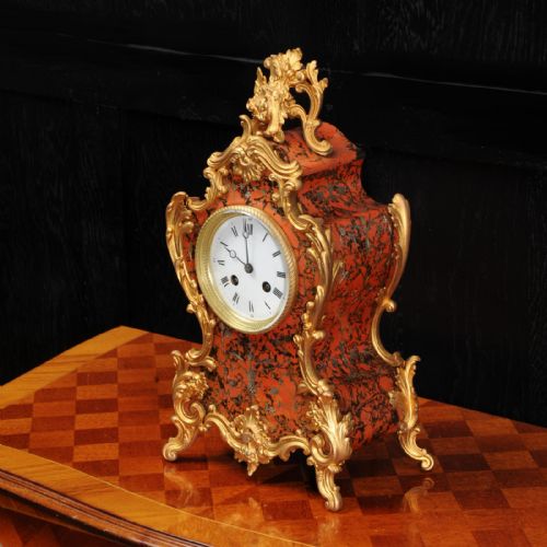 fig 1. Antique French Rococo Red Lacquer and Gilt Clock