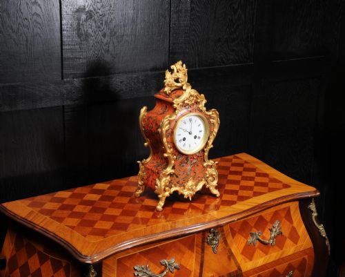fig 2. Antique French Rococo Red Lacquer and Gilt Clock