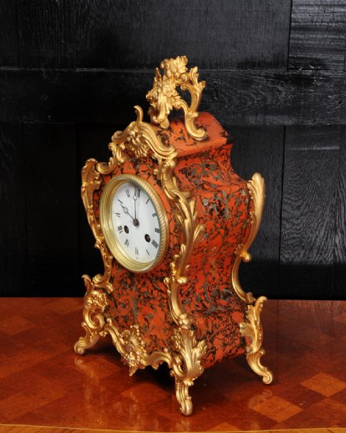 fig 4. Antique French Rococo Red Lacquer and Gilt Clock
