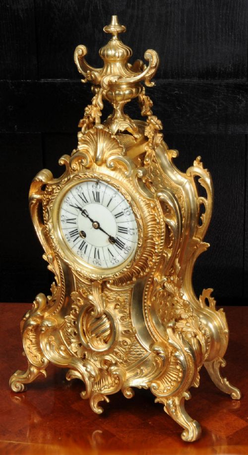 Antique French Rococo Gilt Bronze Clock by A. D. Mougin