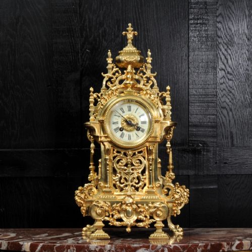 fig 1. Large Antique French Baroque Gilt Bronze Clock by A.D. Mougin