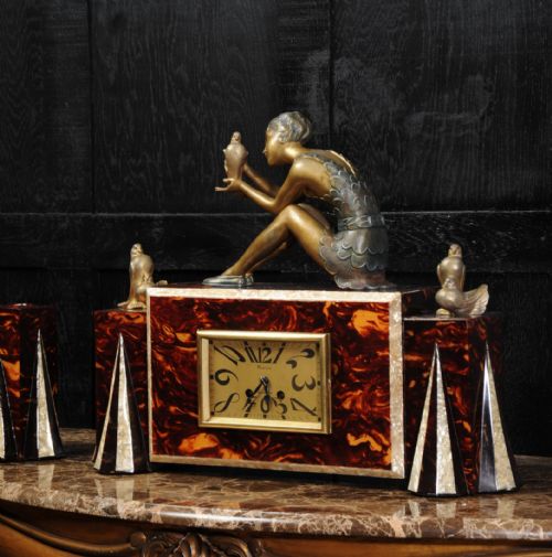 fig 3. Art Deco Clock Set Faux Tortoiseshell and Mother of pearl