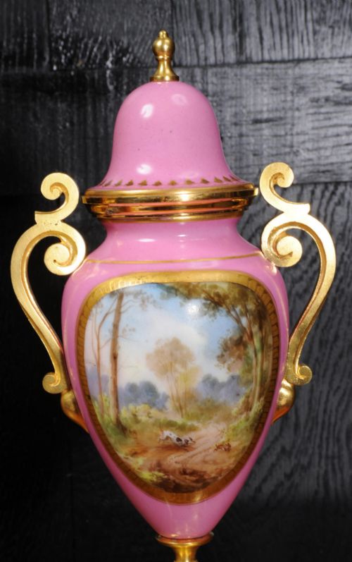 fig 8. Sevres Porcelain and Ormolu Antique FrenchClock Set Horses Dogs Hunting