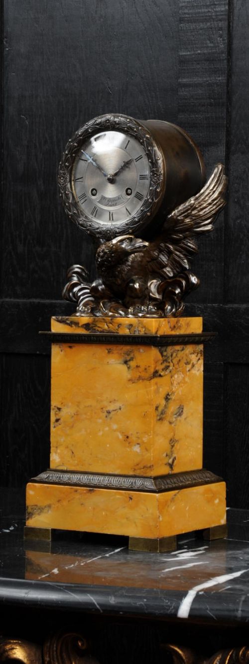 Early Bronze and Sienna Marble Eagle Drumhead Clock by Lepaute