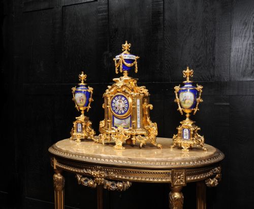 fig 4. Japy Freres Large Gilt and Sevres Porcelain Antique French Baroque Clock Set