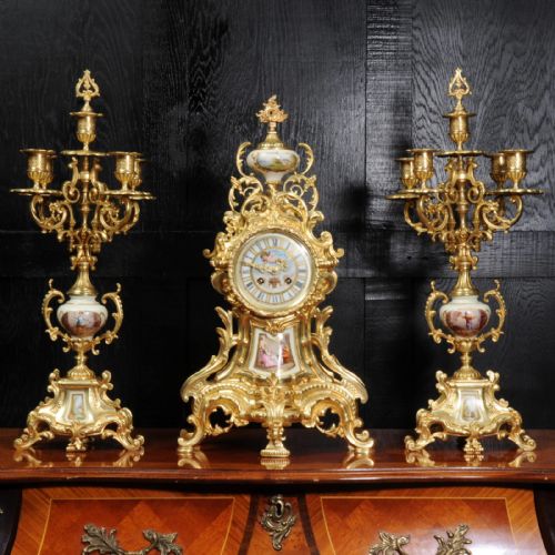 fig 1. Large Ormolu and Sèvres Porcelain ANtique French Rococo Clock Set