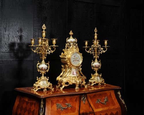 fig 2. Large Ormolu and Sèvres Porcelain ANtique French Rococo Clock Set