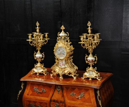 fig 3. Large Ormolu and Sèvres Porcelain ANtique French Rococo Clock Set