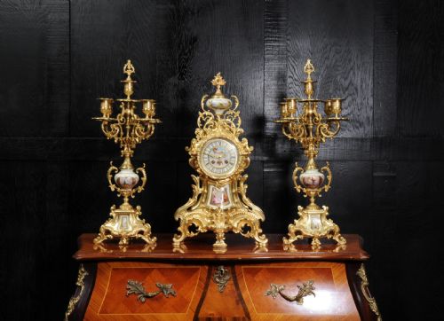 fig 4. Large Ormolu and Sèvres Porcelain ANtique French Rococo Clock Set
