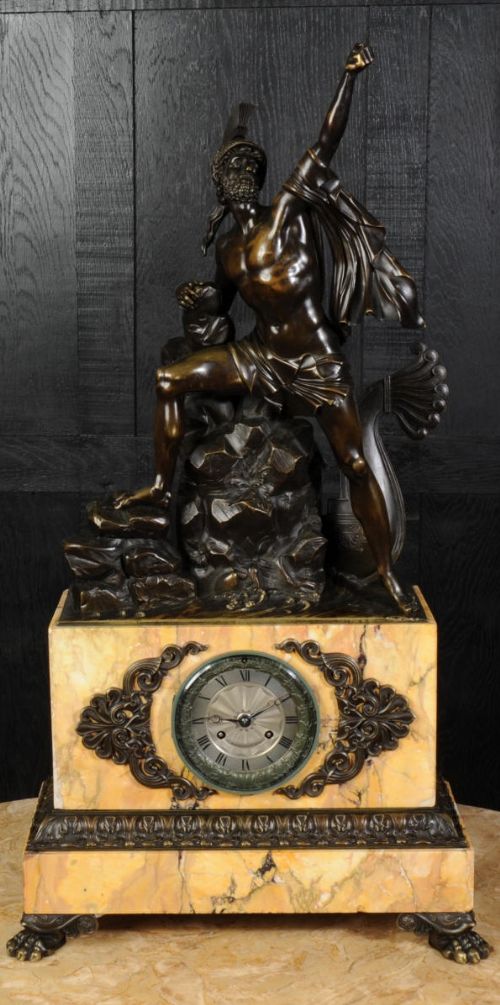 Huge and Early Bronze and Sienna Marble Clock - Agamemnon, Greek Hero of the Trojan War by Honoré Pons