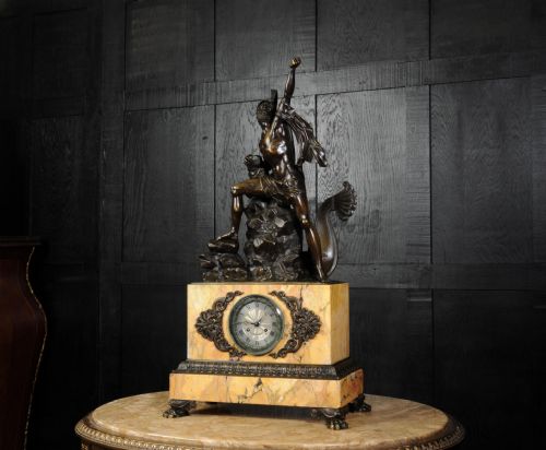 fig 1. Huge and Early Bronze and Sienna Marble Clock - Agamemnon, Greek Hero of the Trojan War by Honoré Pons