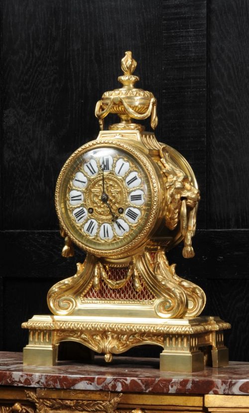 Large Antique French Gilt Bronze Drum Head Clock by Louis Japy