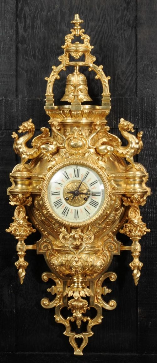 Huge Antique French Bronze Cartel Wall Clock ~ Dragons