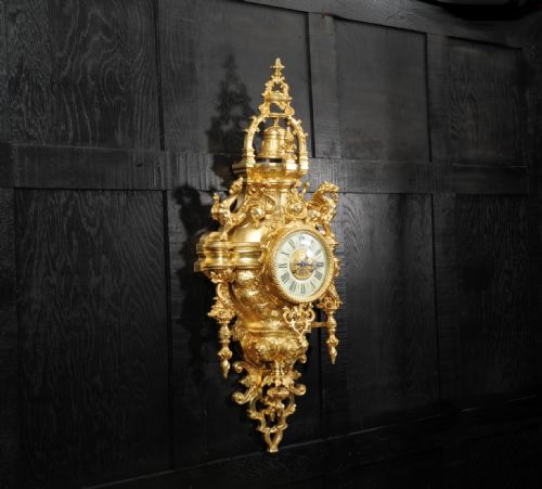 fig 3. Huge Antique French Bronze Cartel Wall Clock ~ Dragons