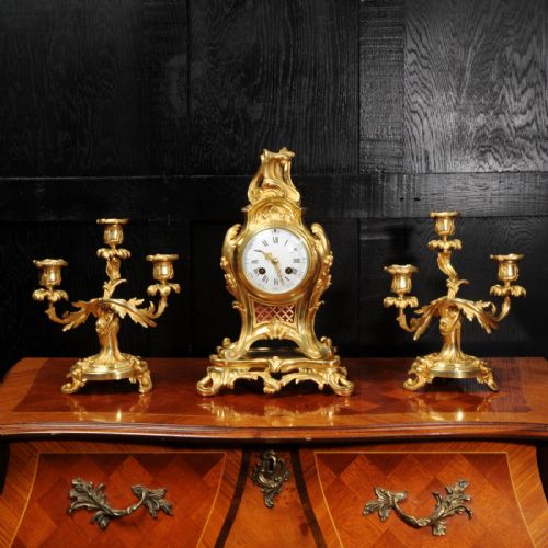 fig 1. Antique French Louis XV Style Ormolu Rococo Clock Set