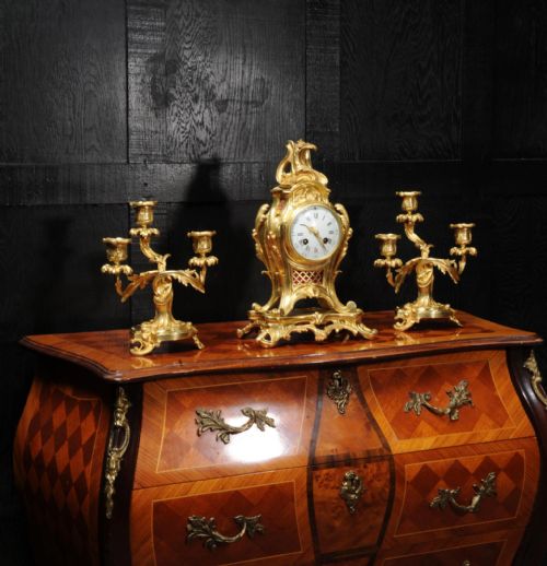 fig 2. Antique French Louis XV Style Ormolu Rococo Clock Set