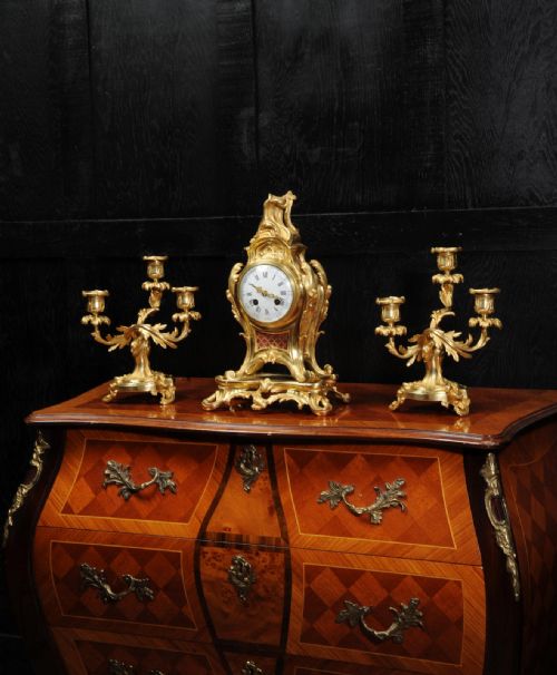 fig 3. Antique French Louis XV Style Ormolu Rococo Clock Set