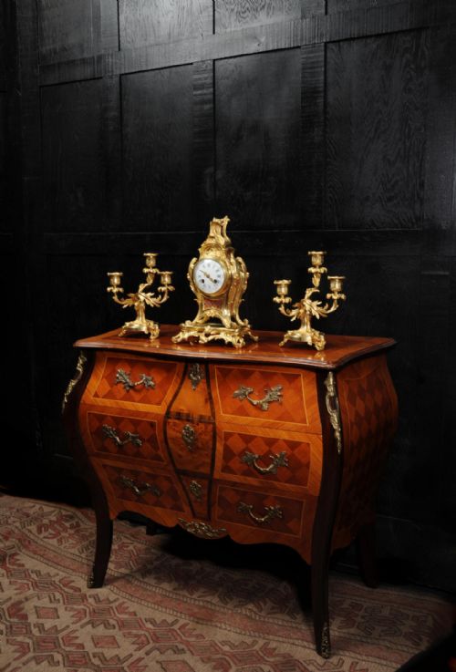fig 4. Antique French Louis XV Style Ormolu Rococo Clock Set