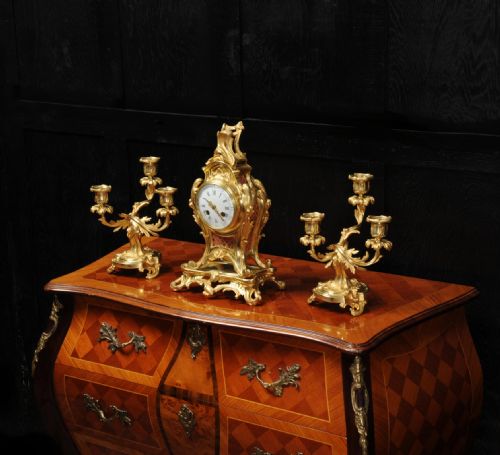 fig 5. Antique French Louis XV Style Ormolu Rococo Clock Set