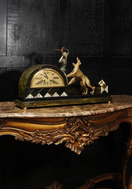 Art Deco Clock ~ Girl, Bird and Dogs by Pierre Sega and Japy Freres