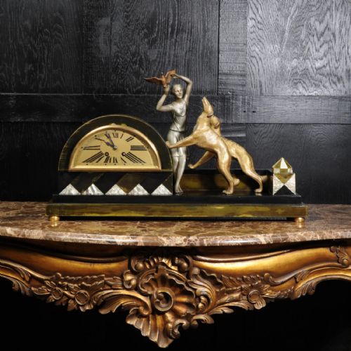 fig 1. Art Deco Clock ~ Girl, Bird and Dogs by Pierre Sega and Japy Freres
