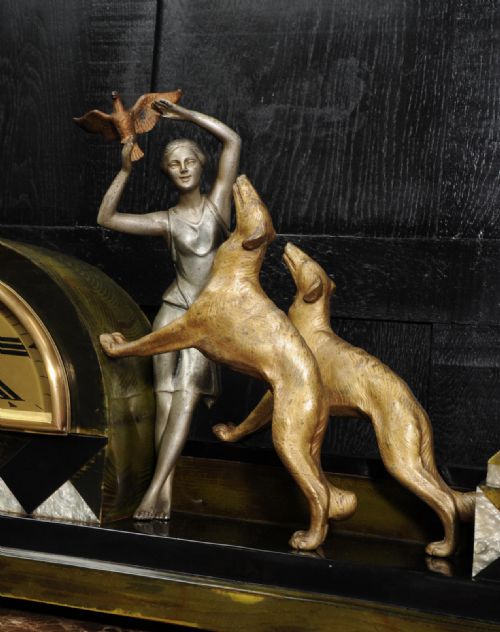 fig 2. Art Deco Clock ~ Girl, Bird and Dogs by Pierre Sega and Japy Freres