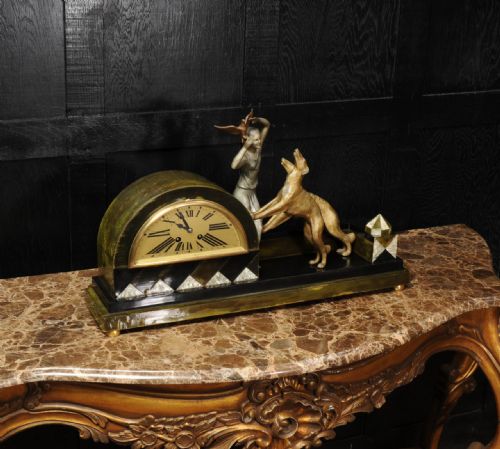 fig 3. Art Deco Clock ~ Girl, Bird and Dogs by Pierre Sega and Japy Freres
