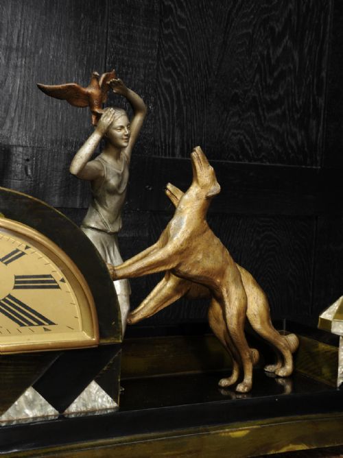 fig 4. Art Deco Clock ~ Girl, Bird and Dogs by Pierre Sega and Japy Freres