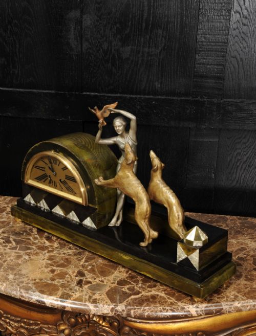 fig 5. Art Deco Clock ~ Girl, Bird and Dogs by Pierre Sega and Japy Freres