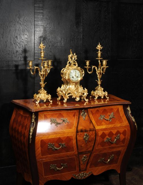 fig 1. Antique French Rococo Gilt Bronze Clock Set by Verger Freres of Paris
