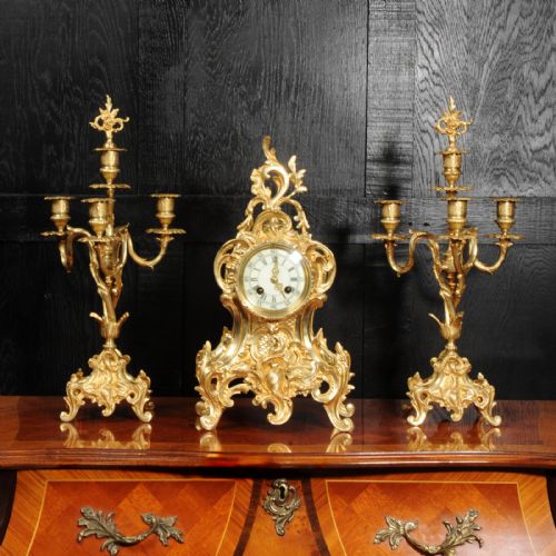 fig 2. Antique French Rococo Gilt Bronze Clock Set by Verger Freres of Paris