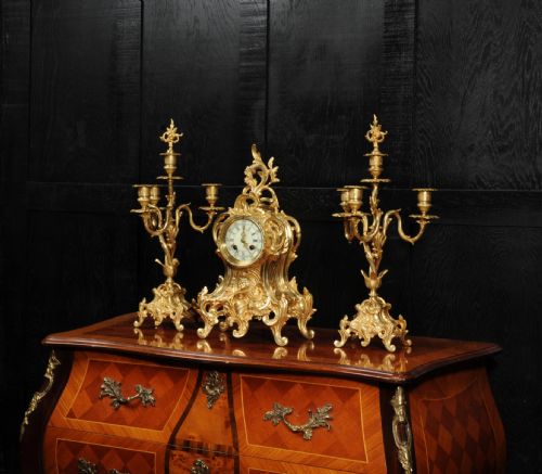 fig 3. Antique French Rococo Gilt Bronze Clock Set by Verger Freres of Paris