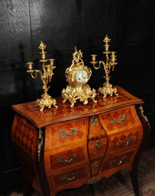 fig 4. Antique French Rococo Gilt Bronze Clock Set by Verger Freres of Paris