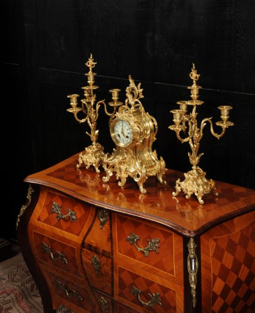 fig 6. Antique French Rococo Gilt Bronze Clock Set by Verger Freres of Paris
